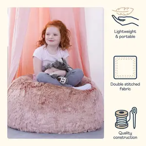 icon Kids Classic Faux Fur Bean Bag Chair Light Pink Bean Bags for Children