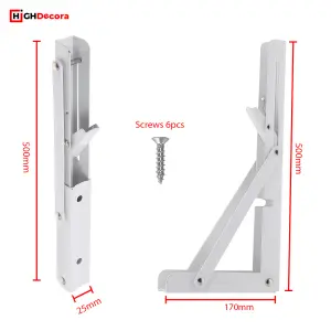 Highdecora Folding Shelf Brackets, 2 Pcs Heavy Duty Foldable Shelf Brackets Metal Wall Mounted Foldable (White, 20 inch)