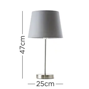 ValueLights Modern Pair Of Satin Silver Table Lamps With Grey Shades