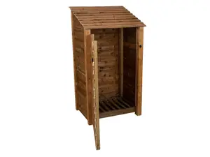 Wooden log store with door W-99cm, H-180cm, D-88cm - brown finish