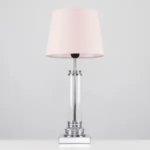 ValueLights Knowles Modern Clear Glass Column Design Touch Table Lamp with Pink Shade