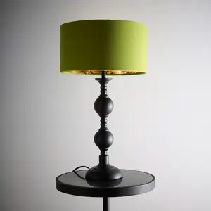 Churchgate Black Metal Base Table Lamp with Green Velvet Shade