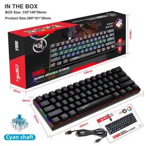 Black 60% Portable LED Backlit Mechanical Gaming Keyboard