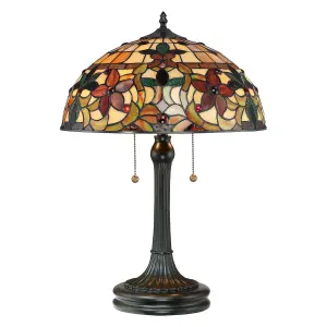 2 Bulb Twin Table Lamp Tiffany Style Coloured Glass Vintage Bronze LED E27 60W