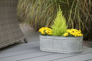 Ribbed Metal Planters Set 3 Galvanised Steel Outdoor Garden Large Flower Pots