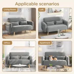 Yaheetech Light Grey 2-Seater Fabric Loveseat Sofa with Lumbar Pillows and Solid Wood Legs