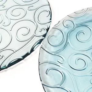 Recycled Glass Ice Blue/Clear Swirl Kitchen Dining Set of 2 Serving Plates (Diam) 28cm