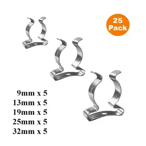 HomeSmart 25 Pack Tool Spring Terry Clips, Wall Mounted Easy Fitting Heavy Duty for Garages, Sheds