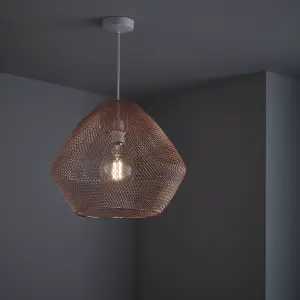 nielsen Emberley Retro Style Copper Metal Mesh Basket Style Ceiling Pendant, 36cm Wide