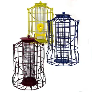 Metal Hanging Wild Bird Feeder - 3pcs Seed, Nut and Fat Ball Squirrel Proof