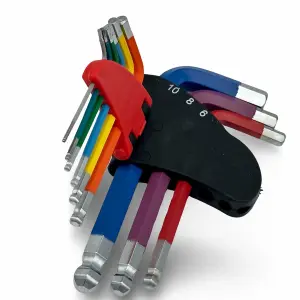 Autojack Mini Ball End Allen Hex Key Set 9 Piece Short Multi Coloured Tools