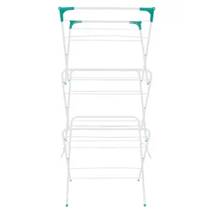 3 Tier 14M Concertina Airer Indoor and Outdoor  Laundry Hanger Clothes Dryer Rack Metal White