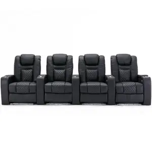 Broadway 4 Seater Electric Recliner Cinema Sofa USB Charging Led Base (Black)