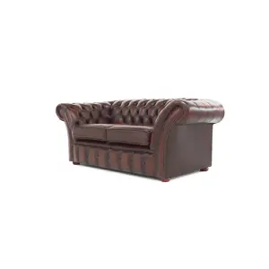 Chesterfield 2 Seater Antique Brown Real Leather Sofa Settee Bespoke In Balmoral Style