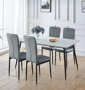 Hallowood Furniture Cullompton Large Rectangular Dining Table (1.6m) with 4 Grey Faux Leather Chairs