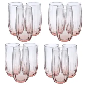 Queensway Home & Dining 500ml 12 Pcs Linka Pink Coloured Glassware Cup Tall Short Cocktail Tumblers Sets