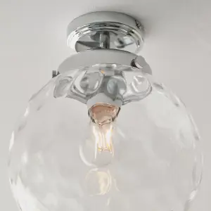 Elian Chrome and Clear Dimpled Glass Shade 1 Light Bathroom Flush Ceiling Fitting