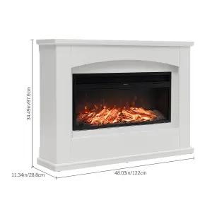 34inch Electric Fireplace with White Wooden Mantel 12-colour Flame Display