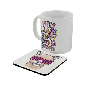 Grindstore This Llama Dont Need No Drama Mug & Coaster Set White (One Size)