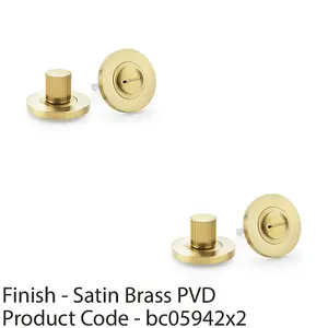 2 PACK - Modern Reeded Thumbturn & Release Lock - Lined Satin Brass - Bathroom Door