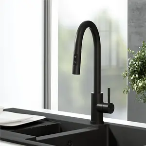 Liquida CT453MB Single Lever Pull Out Mono Mixer Black Kitchen Mixer Tap