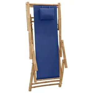 Berkfield Deck Chair Bamboo and Canvas Navy Blue