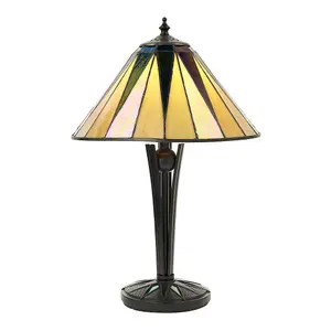 Small Tiffany Glass Table Lamp - Geometric Design - Black Finish - 40W E14 Golf