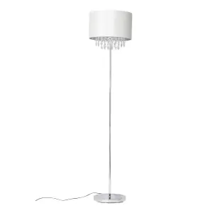 First Choice Lighting Pair of Cream Faux Silk Jewelled Floor Lamps