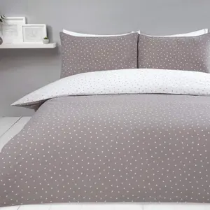 Sleepdown Mini Polka Dots Mink White Reversible Duvet Set Quilt Cover Bedding Super king