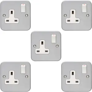 5 PACK 1 Gang Single 13A Switched UK Plug Socket HEAVY DUTY METAL CLAD Power