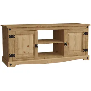 Vida Designs Corona Solid Pine 2 Door 1 Shelf Flat Screen TV Unit Stand