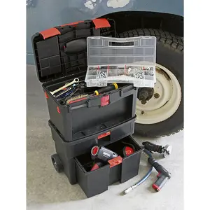 Multi-Compartment Portable Tool Chest with Wheels - 452 x 255 x 850mm