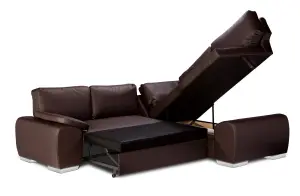 NEW CORNER SOFA BED WITH STORAGE ENZO RIGHT BROWN FAUX LEATHER