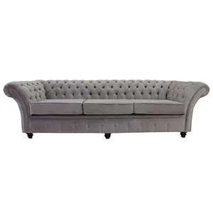 Chesterfield 4 Seater Azzuro Silver Grey Fabric Sofa In Balmoral Style