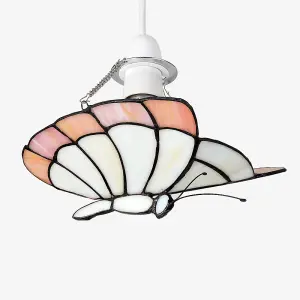 ValueLights Tiffany Style White Peach Glass Butterfly Ceiling Pendant Light Shade