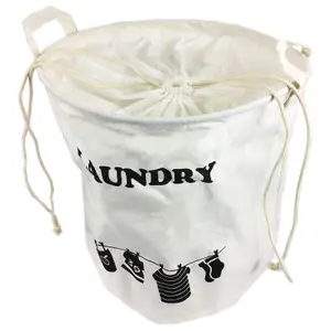 simpa 40L Cream Fabric Draw String Laundry Hamper Tidy Sack