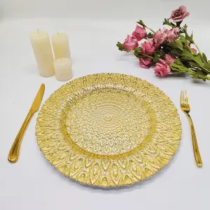 Neel Blue Charger Plates for Table Decoration - Gold Peacock Design