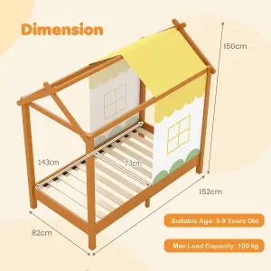 Costway Kids House Bed with Roof Children's Montessori Bed Frame w/ Removable Bed Canopy