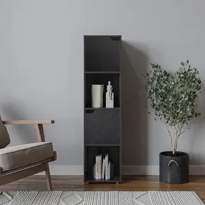 URBNLIVING 119cm Height Wooden Cube Bookcase with Line Door Display Shelf Storage Black Shelving Unit