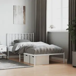 Berkfield Metal Bed Frame without Mattress with Headboard White 100x200cm