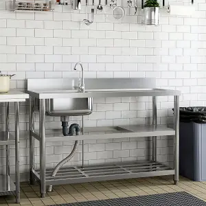 Right Hand Drainer Rectangle Stainless Steel One Compartment Sink with Shelves for Kitchen, Laundry Room, Outdoor