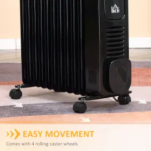 HOMCOM 2500W Oil Filled Portable Radiator Heater w/ Remote Control - Black