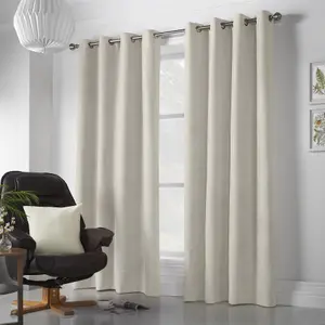 Velvet Chenille Ring Top Curtains 142cm x 183cm Cream