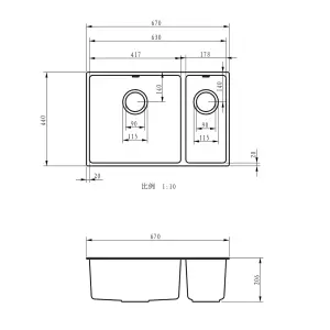 Liquida CM670GG 1.5 Bowl Comite Undermount / Inset Gloss Grey Kitchen Sink