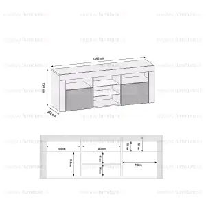 TV Unit 145cm Modern White with High Gloss Grey Doors - Creative Furniture