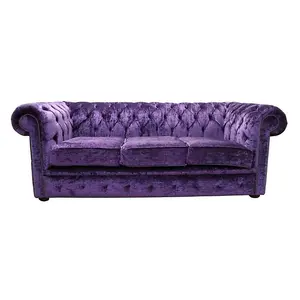 Chesterfield 3 Seater Sofa Modena Amethyst Purple Fabric In Classic Style