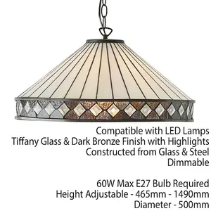 Tiffany Glass Hanging Ceiling Pendant Light Bronze & Natural Simple Shade i00116