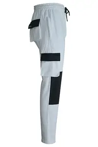 MS9 Mens Painters Fleece Decorators Combat Cargo Work Trousers Pants Joggers H10, White - L