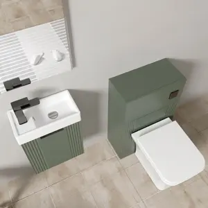 Cloakroom Suite - Fluted Wall Hung Vanity, WC, Toilet and Tap - Green/Black