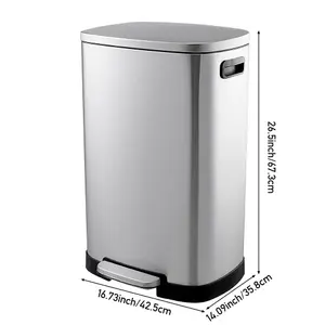 Stainless Steel Pedal Bin Trash Can Kitchen Bin Recycling Rubbish Bin 50L